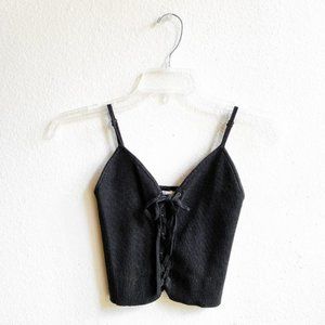 LA Hearts Black Ribbed Lace-Up Crop Tank